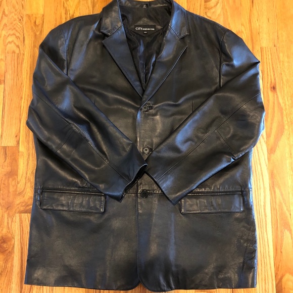 Men City Jones New York Black Leather Jacket - Picture 3 of 16